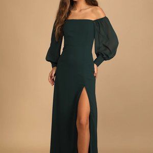 Emerald Green Off-the-Shoulder Maxi Dress - Lulu's, Size Large